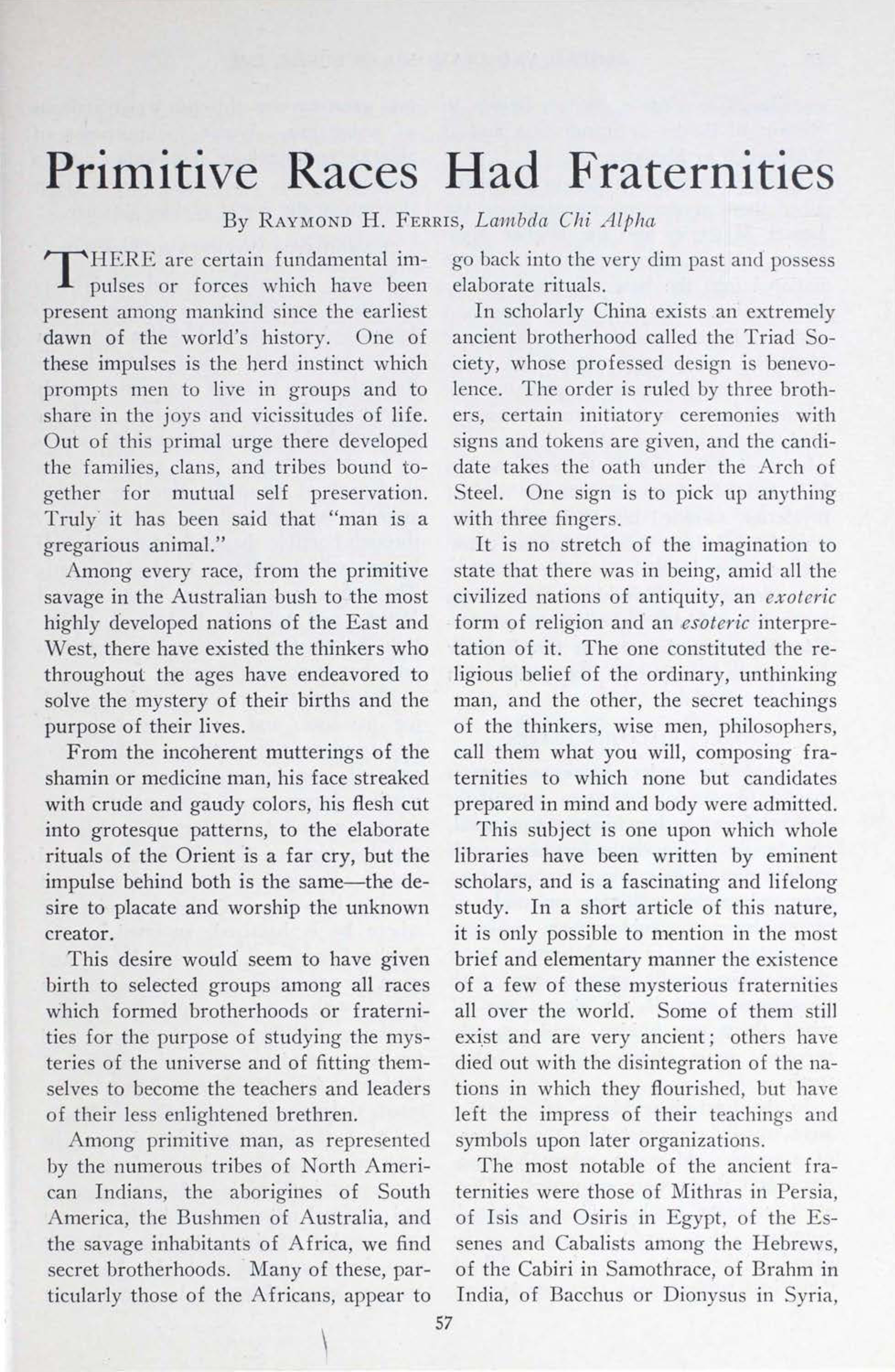 Primitive Races Had Fraternities